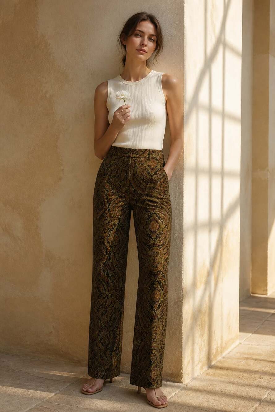 Harold's Paisley Print Cotton-Blend Wide Leg Trousers Womens Size 2